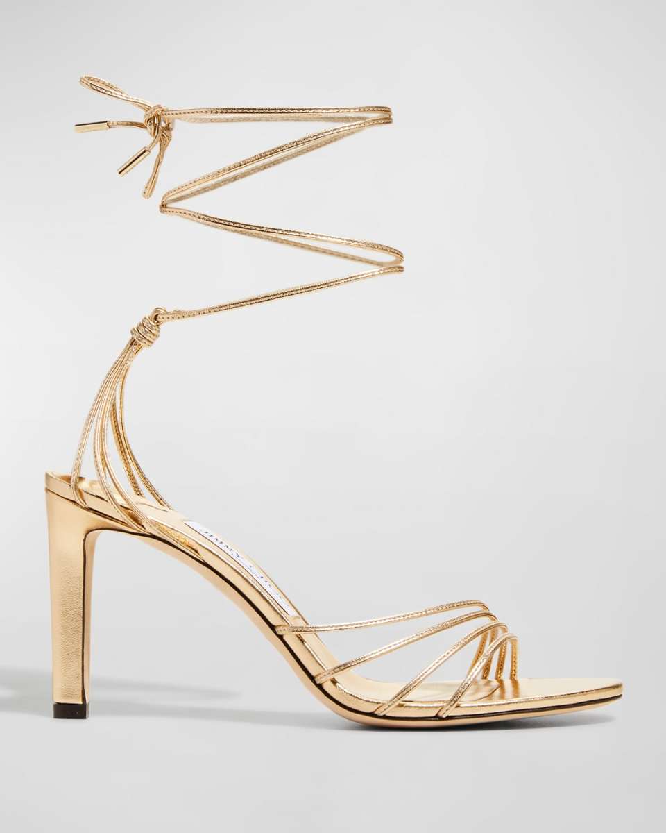 Anita Metallic Strappy Ankle-Tie Sandals